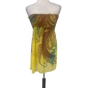 Y2K Pinky Tube Tunic Top Sz S Festival Sheer Paisley Boho Yellow Smocked Beach